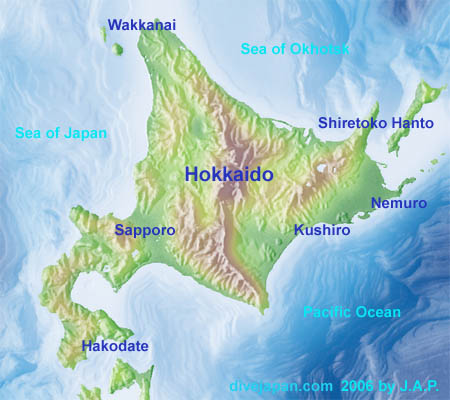 Dive Japan Map Of Hokkaido Relief