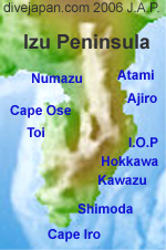 Map of Izu Peninsula - Izu Hanto with diving spots